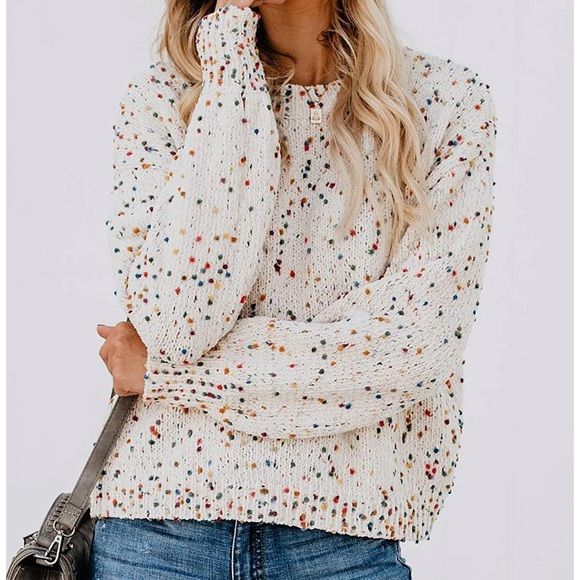 Confetti Pullover Crewneck Colorful Knit Sweater - Picture 3 of 9